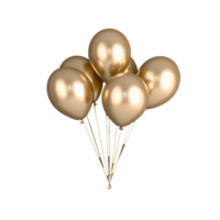 Golden balloons floating on transparent background for celebrations and events png