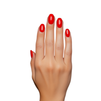 Elegant womans hand with red nails on transparent background png