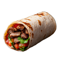 Freshly Wrapped Burrito with Meat and Vegetables on Transparent Background png