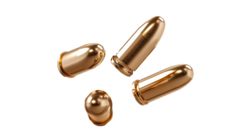Golden bullet casings on transparent background for visual effects and graphics png