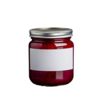 Raspberry jam jar with blank label on transparent background png