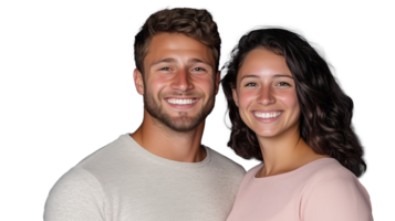 Smiling couple portrait with transparent background showcasing joyful expressions and natural lighting png