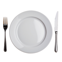 White Dinner Plate with Fork and Knife on Transparent Background png
