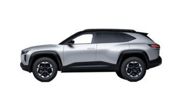 Modern electric SUV side view with transparent background for versatile design use png