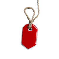Red price tag with string on transparent background for marketing purposes png