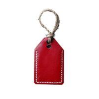 Red Leather Tag with String on Transparent Background png