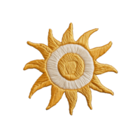 Sun emblem design with rays in golden color on transparent background png