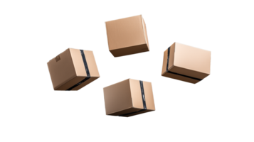 Cardboard boxes floating in mid-air with transparent background png