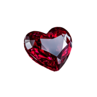 Heart-shaped ruby gemstone with sparkling facets on transparent background png