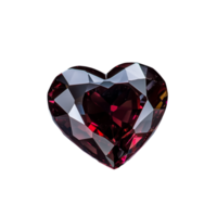 Heart-shaped ruby gemstone on transparent background with intricate facets and reflections png