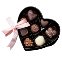 Heart-shaped chocolate box with assorted sweets on transparent background png