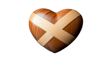 Wooden heart sculpture with bandage on transparent background png