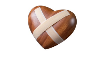 Wooden heart sculpture with bandage on transparent background png