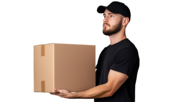 Man Holding Cardboard Box with Transparent Background for Delivery Concepts png