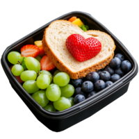 Heart-shaped sandwich with assorted fruits in a container on a transparent background png