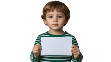 Young boy holding blank card with transparent background for creative projects png