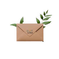 Envelope with Love Design Surrounded by Leaves on Transparent Background png