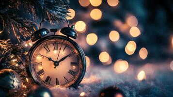 Fine art countdown clock in ethereal light, poetic New Year's scene. Christmas, New Year's Eve photo