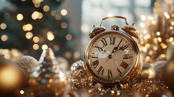 Countdown clock with sparkling lights, modern and detailed 3D scene. Christmas, New Year's Eve photo