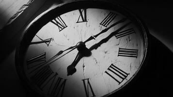 Classic New Year clock with strong contrasts, dramatic monochrome scene. Christmas, New Year's Eve photo