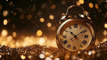 Gold and silver festive countdown clock, glittering and grand holiday style. Christmas, New Year's Eve photo