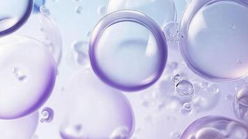 Glossy 3D bubbles floating in a soft gradient background with blue and purple tones photo
