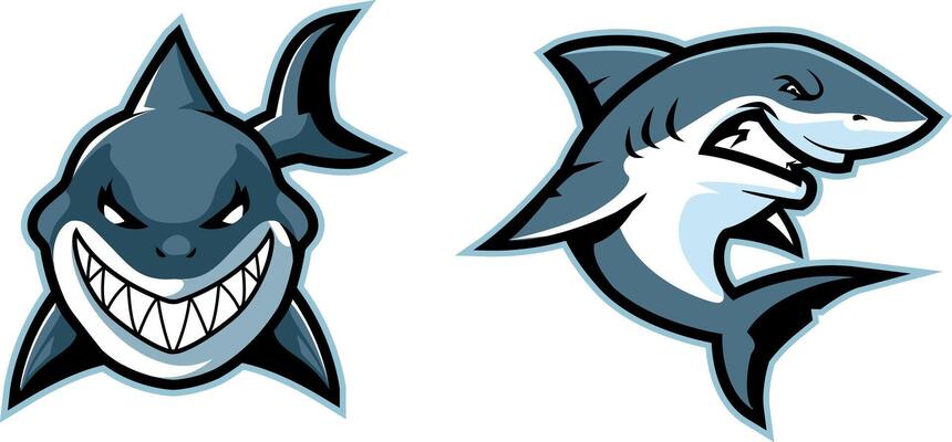 set Shark mascot logo design with modern illustration concept