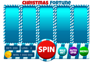 Casino slot machine, game UI design, gambling mobile app concept for the Christmas or candy themed Casino Game. The Christmas slot game user interface with basic buttons in blue color png