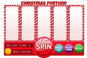 Casino slot machine in red color, game UI design, gambling mobile app concept for the Christmas or candy themed Casino Game. The Christmas slot game user interface with basic buttons png