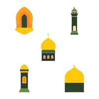 Islamic Symbol Elements Set of Dome Mosque Building with Minaret in Ramadan Theme vector
