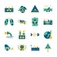 Flat Design Icon Set of Global Warming Factory Waste Pollution Nature World vector