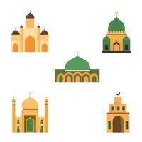 Islamic Symbol Elements Set of Golden Luxury Mosque Building Architecture in Ramadan Month vector
