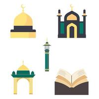 Islamic Symbol Elements Set of Mosque Dome Minaret Building in Ramadan Theme vector