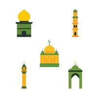 Islamic Symbol Elements of Dome Mosque Building with Minaret Religion in Ramadan Theme vector
