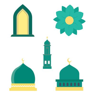 Islamic Symbol Elements Set of Mosque Dome Minaret Holy Building in Ramadan Theme