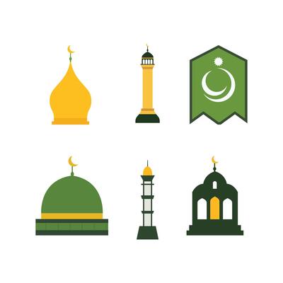 Islamic Symbol Elements of Dome Mosque Building with Minaret Holy in Ramadan Theme