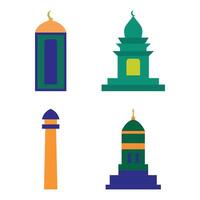 Islamic Symbol Elements Set of Mosque Dome Minaret Tower Building in Ramadan Theme vector