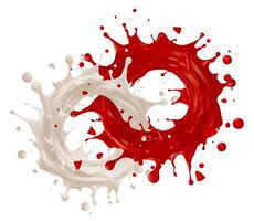 Horizontal splash of wine or red juice isolated on background. White and red liquids realistic vector