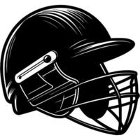 Protective helmet of cricket player part of sports equipment in monochrome. Simple minimalistic in black ink drawing on white background vector