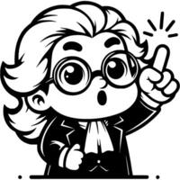 Genius botanist raised his thumb in admiration in monochrome. Simple minimalistic in black ink drawing on white background vector