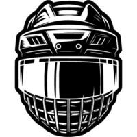 Hockey protective helmet with white visor front view in monochrome. Simple minimalistic in black ink drawing on white background vector