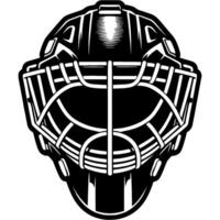 Hockey goalie protective helmet front view in monochrome. Simple minimalistic in black ink drawing on white background vector
