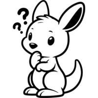 Australian baby kangaroo ponders a difficult task in monochrome. Simple minimalistic in black ink drawing on white background vector