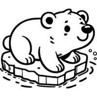 Polar bear cub swims on an ice floe in monochrome. Simple minimalistic in black ink drawing on white background vector