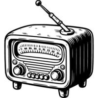 Tabletop portable radio with wave frequency regulators in monochrome. Simple minimalistic in black ink drawing on white background vector