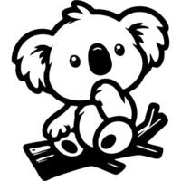 Australian stuffed koala thoughtful and holding his chin with his paw in monochrome. Simple minimalistic in black ink drawing on white background vector