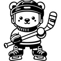 Polar bear beginner player hockey sports team in monochrome. Simple minimalistic in black ink drawing on white background vector