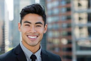 Happy Diverse Businessman Smiling City Background photo