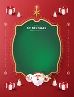Merry Christmas sign banner frame with empty space and festive decoration on red background vector