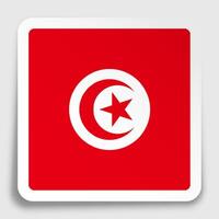 Republic of Tunisia flag icon on paper square sticker with shadow. Button for mobile application or web. image vector